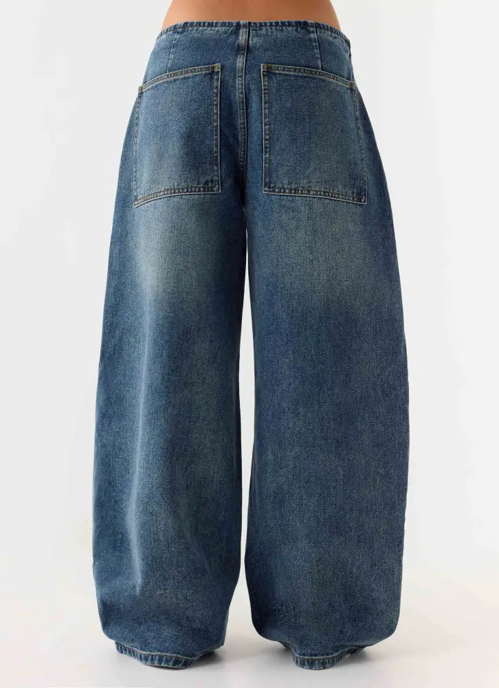 Seethal Low Rise Washed Denim Jeans - Mid Wash Blue