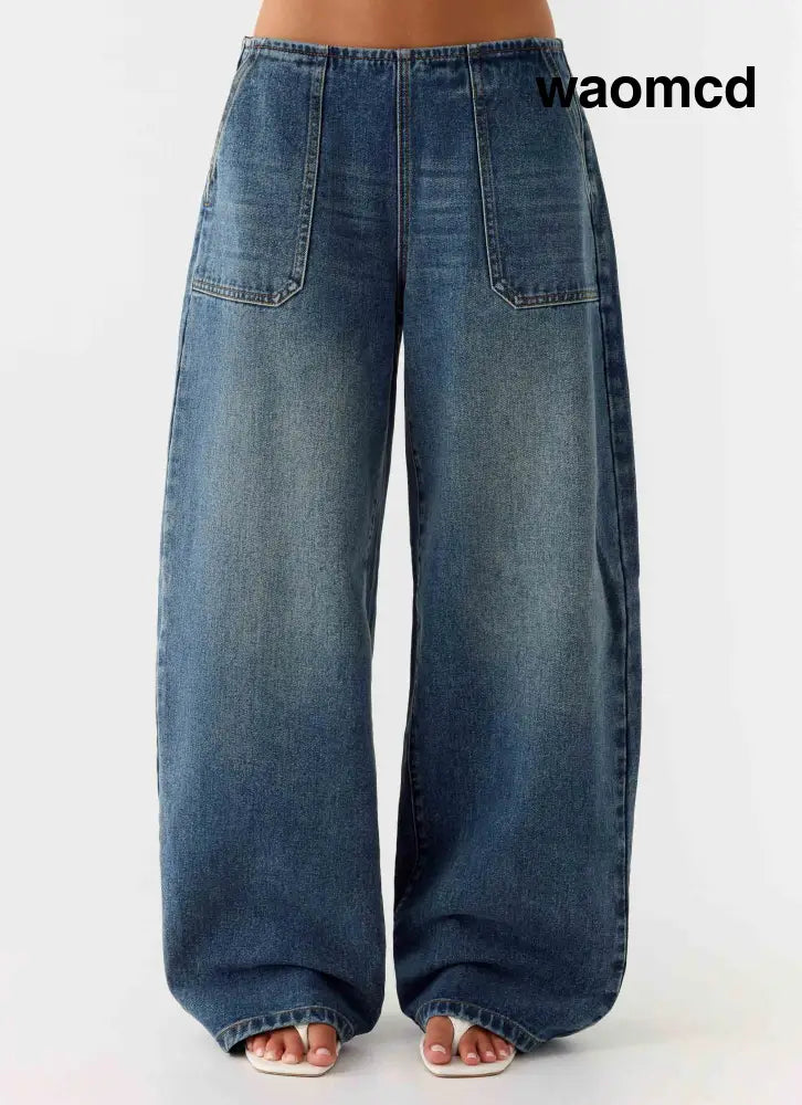 Seethal Low Rise Washed Denim Jeans - Mid Wash Blue