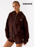 Signature Double Zip Up Hoodie - Chocolate