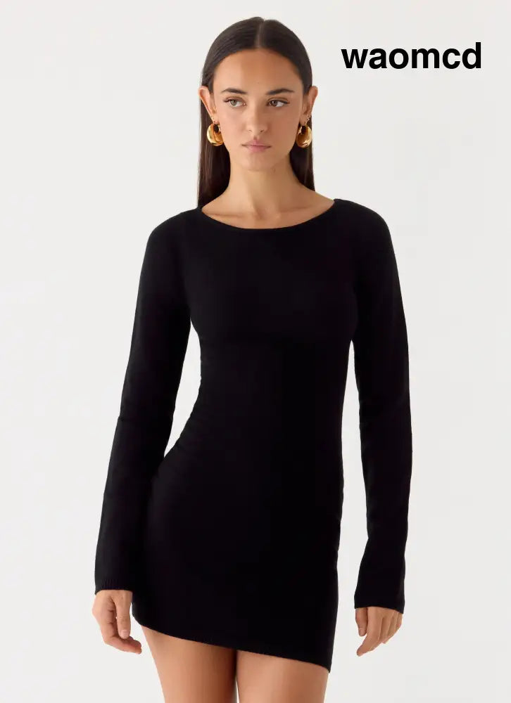 Soft Vision Knit Mini Dress - Black