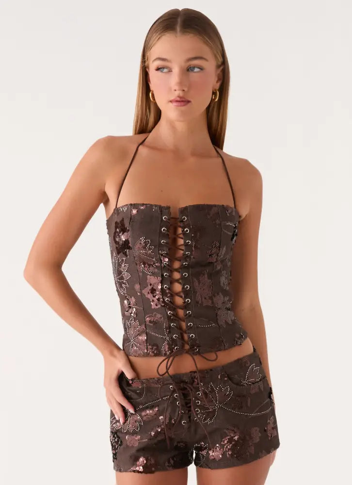 Sozzani Denim Mini Shorts - Chocolate